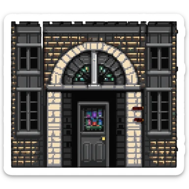 school building with classroom windows and entrance door, no flag sticker