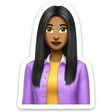 Tanned woman with long black hair dressed in Y2K preppy hair, makeup, and neon attire sticker