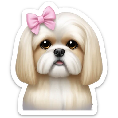golden cream shih tzu white girl cute long hair pink bow sticker