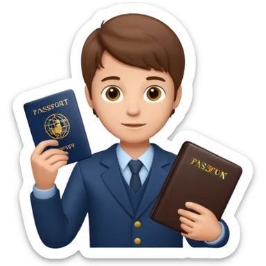 Brown hair boy with passport sticker