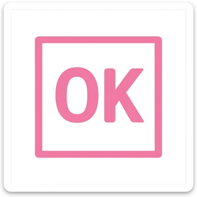 OK text in a pink square sticker