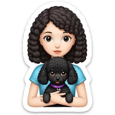 Beautiful girl holding a black toy poodle sticker