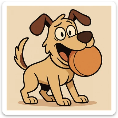 ein Hund mit einem Ball im Maul, cartoonartig, neutraler Hintergrund sticker