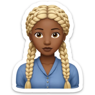 Portrait of a black-skinned woman with long blond braided hair, styled in thick braids, smooth skin, confident expression, front-facing, soft lighting, clean background sticker