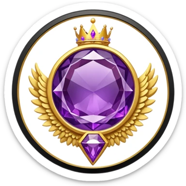 Big round amethyst with triangle rubby inside stone award-in-frame-decorated-with-big-golden-angel--wings and crown sticker