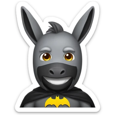 Portrait view of Donkey dressed up as Batman sticker