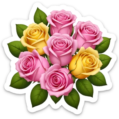 A bouquet of flowers, composed of pink roses and yellow roses. sticker