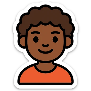character with curly brown hair, brown eyes, brown skin sticker