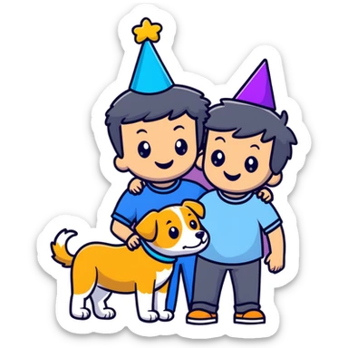 boy and his dog celebrating at party sticker