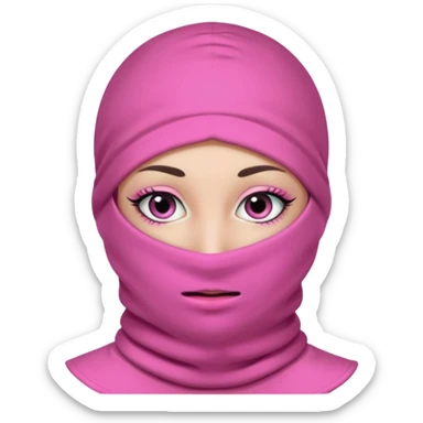 baggy stylish 3 hole balaclava pink in colour with girly eyes showing through the eye holes of the balaclava with beautiful eyelashes on  sticker