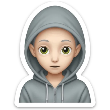 Aliens gray, hoodie, cute big eyes, thin ears, half body sticker