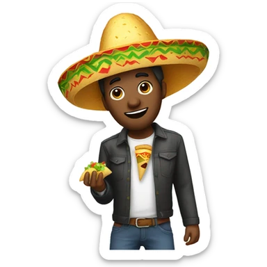 man wearing a sombrero while eating a taco sticker