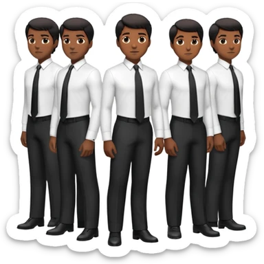 A full-body digital illustration of a Black man wearing a well-fitted dark suit, white dress shirt, and a black tie. He has short, neatly groomed hair and a confident yet approachable expression. Multiple versions of this man are standing side by side in a row, each in a different pose. sticker