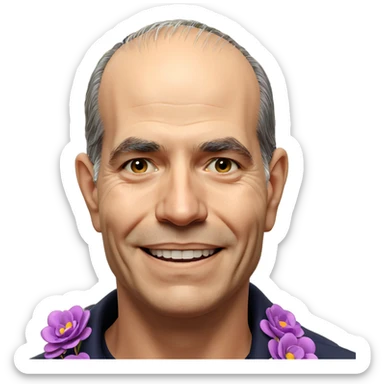 smiling old man with flower sticker