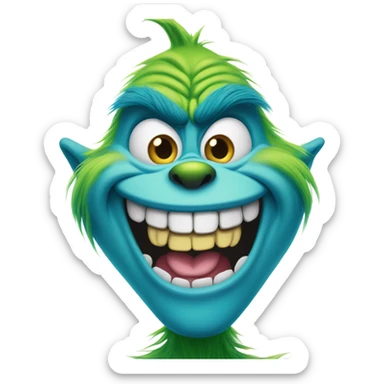 Blue grinch grinning sticker