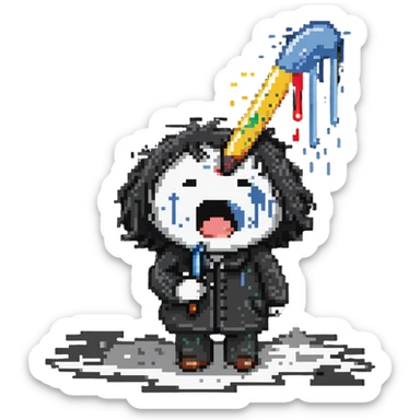 sick artist sneezing or with a thermometer with paint splatters nearby sticker