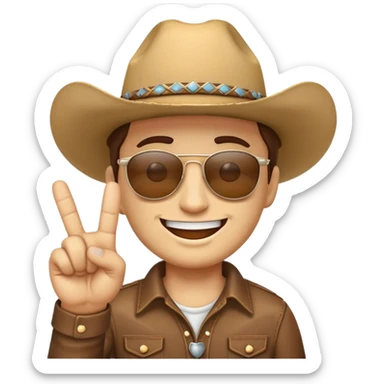 Smiling emoji wearing cowboy hat and sunglasses and sticking middle finger up sticker
