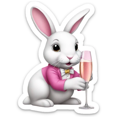 mischevious white bunny wearing a pink dress drinking champagne  sticker