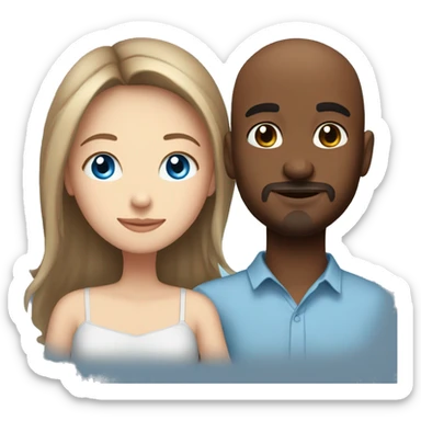 Beautiful Girl with blue eyes and long brown hair and boy with brown hair cuddling, Bald black man with goatee  sticker