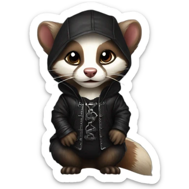 Red ferret wearing black gothic heavy metal clothing sticker