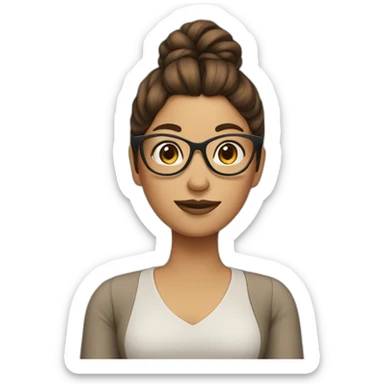 lady with brown long hair in a bun and glasses sticker