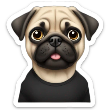 pug wearing a black t-shirt sticker