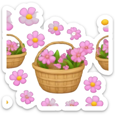 field basket with pink flowers inside sticker