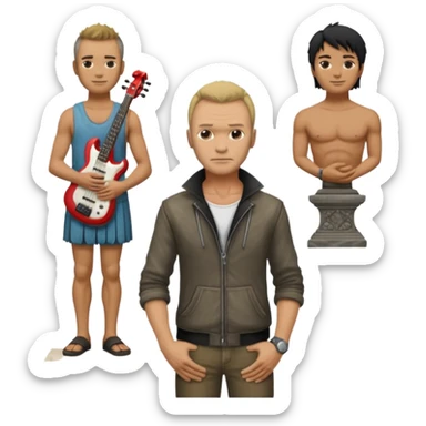 Cinematic realistic ultra HD - Musician Sting stands in front of an antique stone sculpture sticker