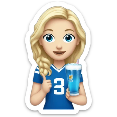 Blonde girl with blue eyes holding a blue wkd drink and wearing a Scotland football tshirt sticker