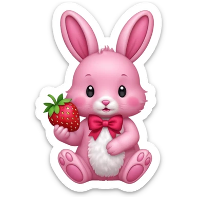 pink bunny holding strawberry sticker
