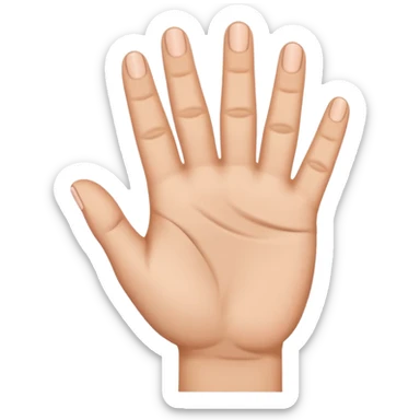 A hand, back of hand facing out ward, thumb folded in so only four fingers show sticker