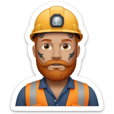 construction worker with beard, ginger haired and heavy face tattoos, intimidading sticker