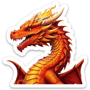 Fire dragon breathing, with an orange sunset background, detailed, digital sticker