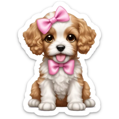 adorable cavapoo puppy with pink bow sticker