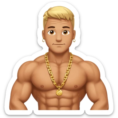smug muscular shirtless german flexing with gold chain sticker
