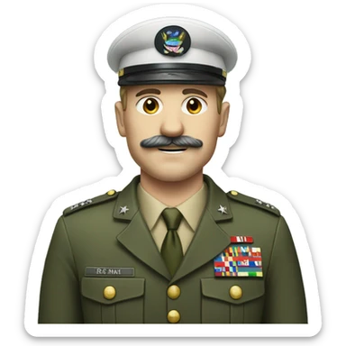 white skinned man in the military suit with toothbush mustache sticker