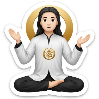 homme au cheveux long qui pratique le qi gong, habits noirs ou blancs,dans la position suivante : le ciel et la terre communiquent sticker