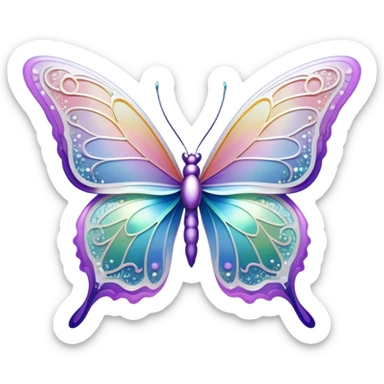 Pastel sparkly white glittery iridescent rainbow transparent butterfly with detailed intricate patterns sticker