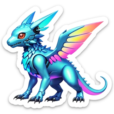  Bright lush warm-colored colorful neon-colored cyber-Fakémon-Digimon-Trico-creature sticker