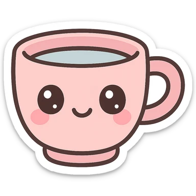 kawaii cartoon style espresso cup, cute face, blushing cheeks, small cup sticker
