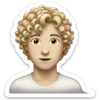 White skinny boy, curly medium long hair, black Eyes sticker