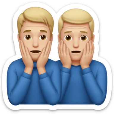 two embarrassed men, modern emoji style, hands covering face sticker