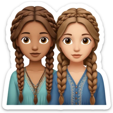long brown boho braided hair 2 women sticker