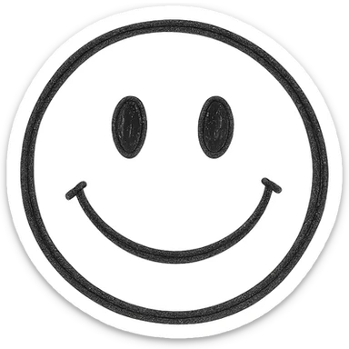 hand drawn outlined icon of a white smiley face with black details, no fill sticker