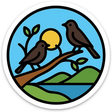 Natural landscape with bird silhouettes. Birds on branches. Vector illustration. sticker