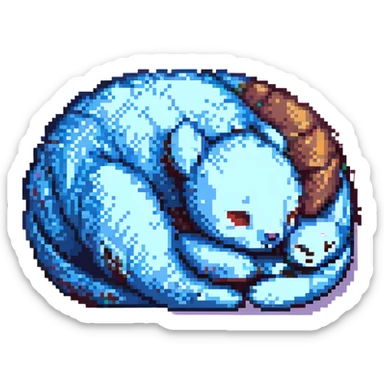 Stitch from Lilo & Stitch, pixel art style, sleeping, curled up, peaceful look sticker