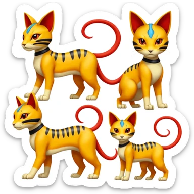 Colorful orange red black yellow Bastet-Meowth-Salandit-Gatomon-Vernid-Protogen-Digimon-Fakémon-Pokémon-creature  (full body) sticker