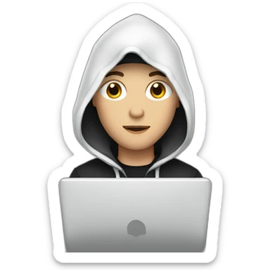 White Young man with a black hood behind his laptop sticker