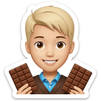 a pretty male bratz asian boy smiling with chocolates with middle part hair sticker