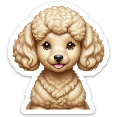 Cinematic Cute Cream Poodle Portrait Emoji, Head tilted playfully and inquisitively, showcasing a bouncy, curly cream Fur with a luminous sheen, round, sparkling warm eyes filled with curiosity, Simplified yet irresistibly adorable features, highly detailed, glowing with a warm, friendly glow, high shine, affectionate and lively, stylized with a touch of whimsy, bright and endearing, soft glowing outline, capturing the essence of a mischievous yet loving companion, so playful it feels like it could bounce out of the screen and into your arms! sticker